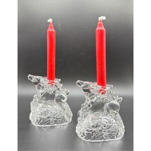 Waterford Marquis Crystal Reindeer Candle Holders - Set of 2 Vintage New